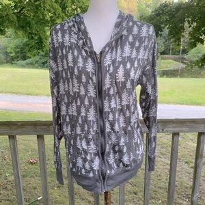 T. R. McTaggart Wm’s Sz Medium Grey White Lightweight Hooded Sweatshirt Jacket